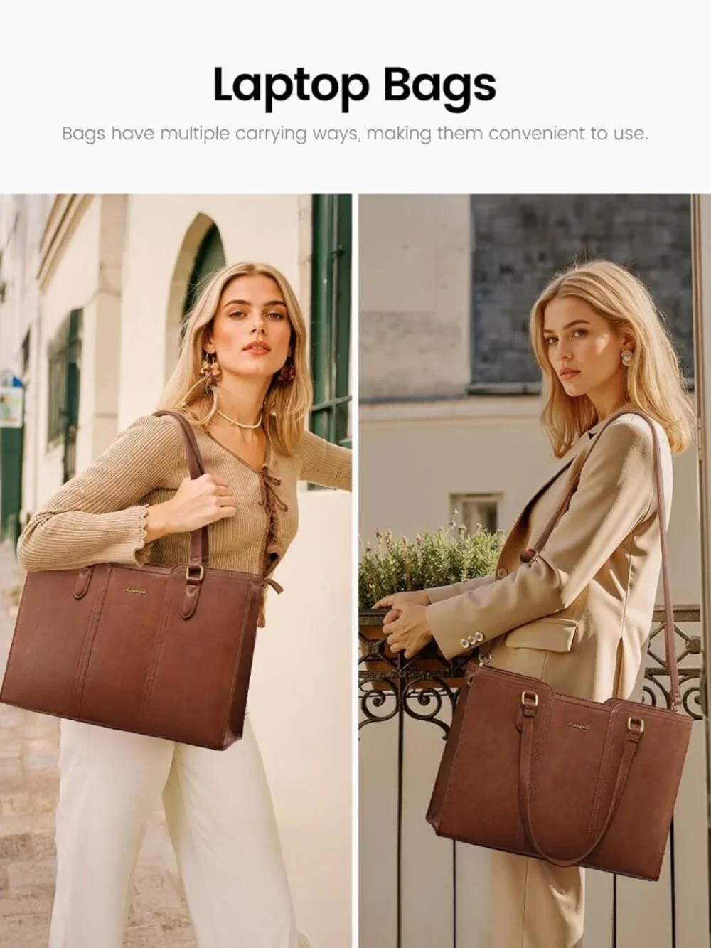 Stylish Waterproof Laptop Bag for Women - Vintage Work Tote with Wristlet